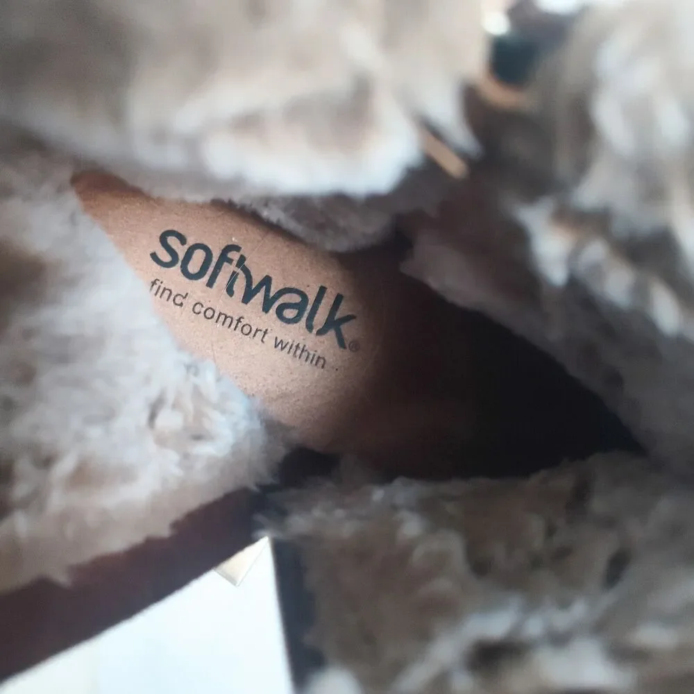 SoftWalk Helena Tan Leather Bootie Winter Boots Shoes 9 M‎ Faux Fur Lined Warm